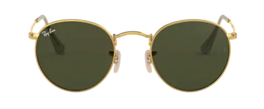 Ray Ban 3447 classic trendy modern unisex hipster thin round metal sunglasses male female gold g15 green lens uv400 protection front view