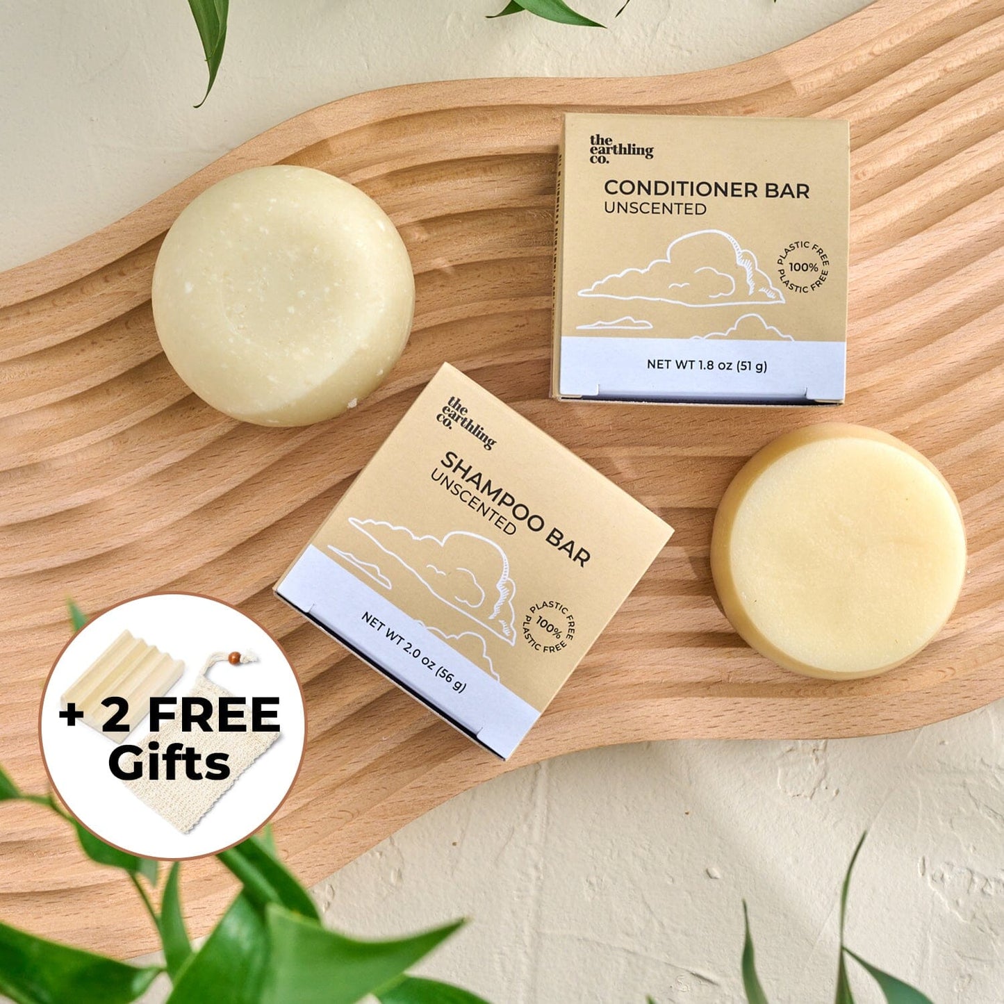 Shampoo & Conditioner For Hair Strength And Moisture + Free 8" Wooden Soap Dish and Sisal Soap Saver Bag Unscented