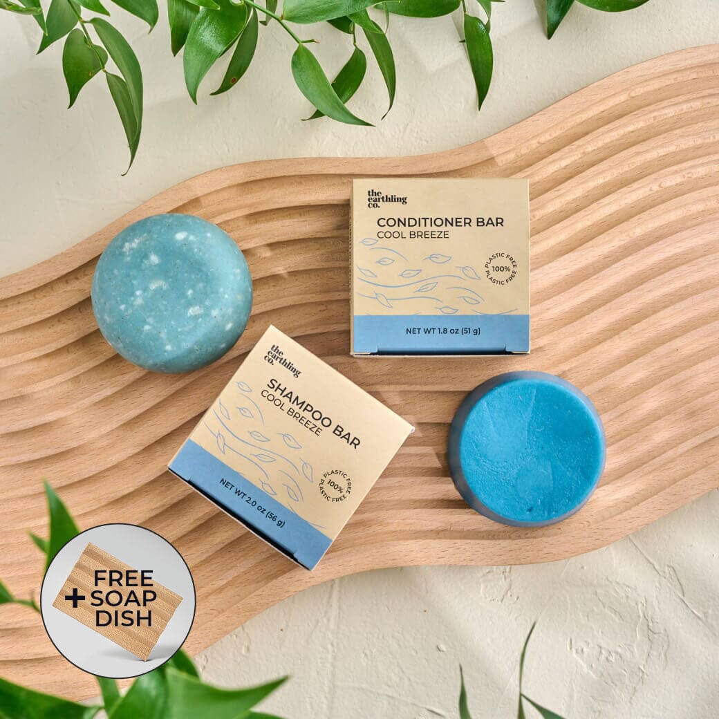 Shampoo & Conditioner + Free 4" Wooden Soap Dish Set Cool Breeze