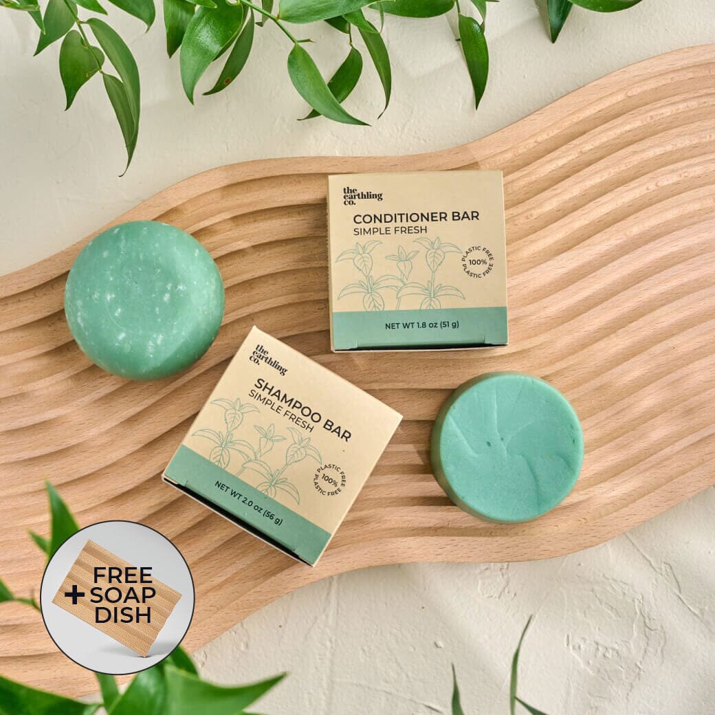 Shampoo & Conditioner + Free 4" Wooden Soap Dish Set Simple Fresh