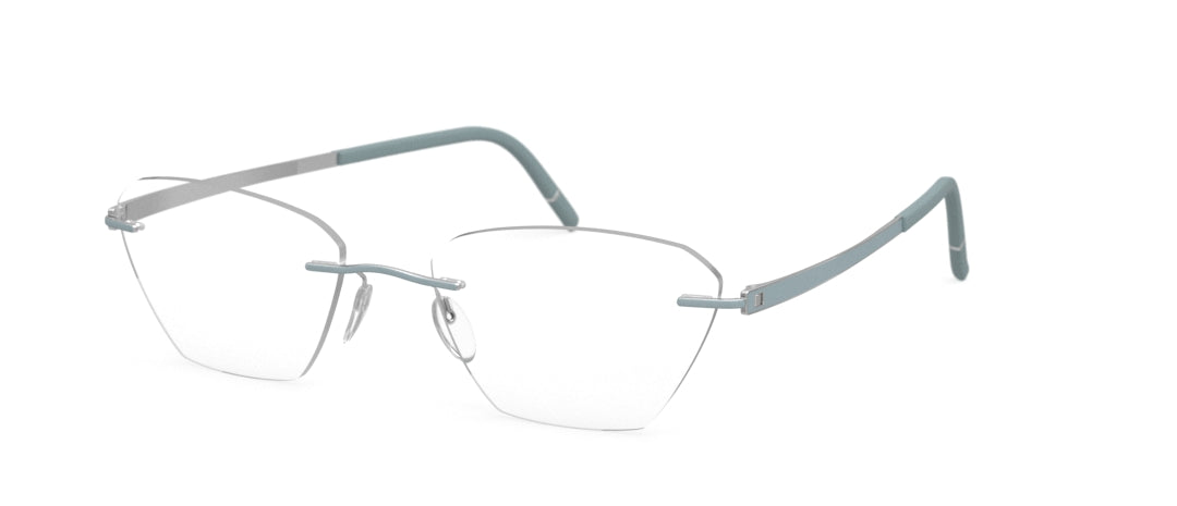 silhouette momentum 5529 optical prescription eyewear eyeglasses glasses, rimless titanium made in austria, screwless, silver light blue